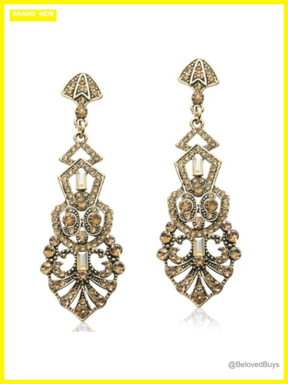 1920s Flapper Rhinestone Dangle Earrings Gatsby Art Deco Prom Jewelry